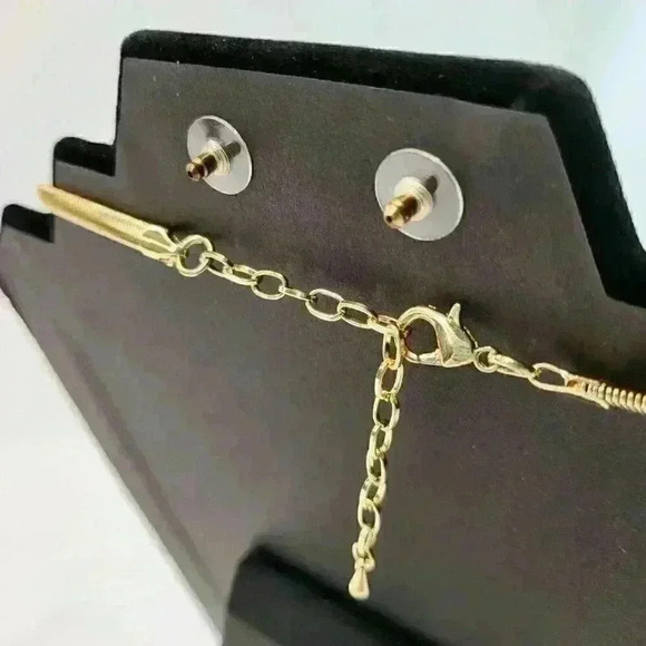 Handmade Adjustable Black/White/Gold Necklace and Earrings Set - Picture 9 of 12